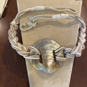 Vintage Gary Gail Mother of Pearl Shell Rope Belt Boho Braided Beige Stretch